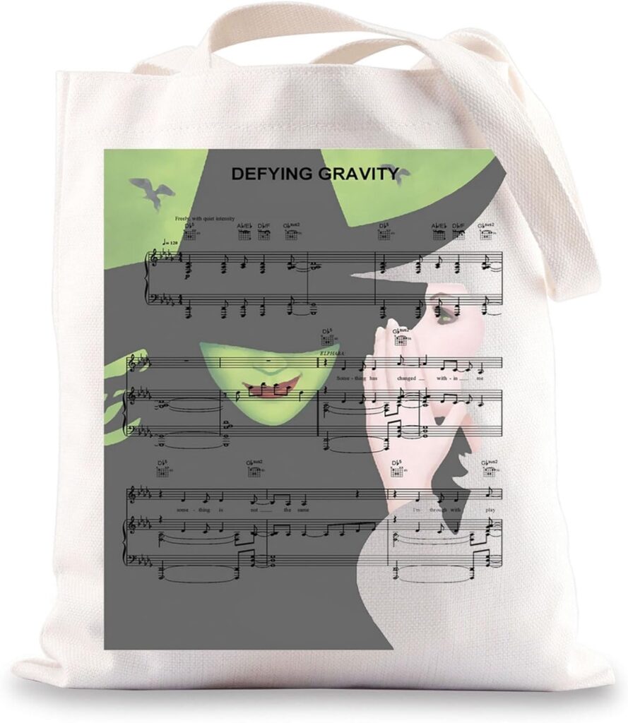 BWWKTOP Wicked Musical Canvas Tote Bag Elphaba And Glinda Fans Gifts Defying Gravity Wicked Broadway Shoulder Bag